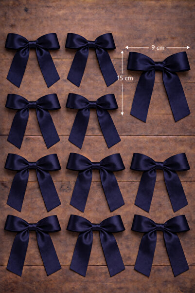edalle 25 Adet Lacivert Hazır Saten Büyük Fiyonk Hazırlanmış Süsleme Kurdeles...