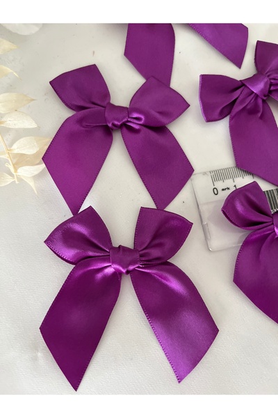 partici dükkanı Ready-Made Bow - Satin Bow - Purple Color - 20 Pieces - 7X2Cm
