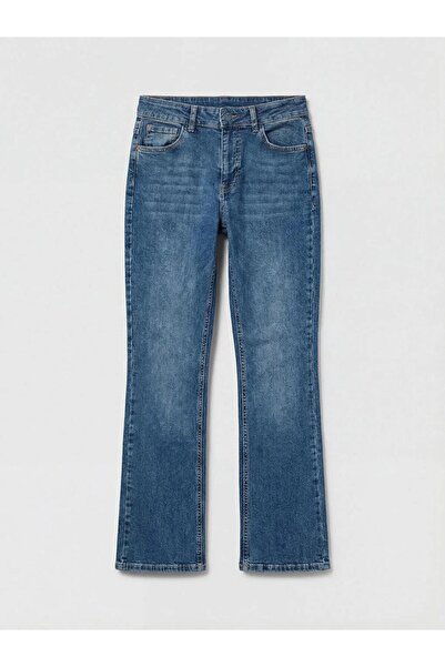 LC Waikiki Indigo High Waist Crop Flare Women's Jean Pants (S6)