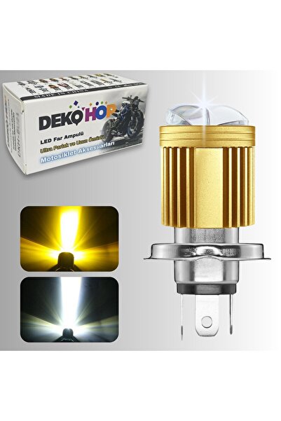 DEKOHOP H4 Mercekli LED Ampul Delici 12-24V Beyaz Amber Sarı Far Lambası Meta...