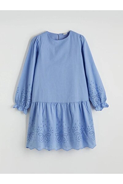 LC Waikiki Crew Neck Scallop Detailed Girls' Poplin Dress (S6)