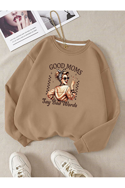 SUNFREE Mix Mom Printed Crew Neck Cotton Sweatshirt