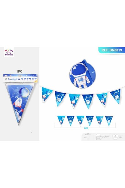 MC Micostore PartyGo triangle party flags, 3m, space print, BN0019