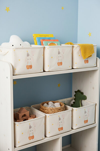 LUXWAY HOME Tavşan Baskılı Dikdörtgen Oyuncak Çamaşır Sepeti 25 x 14 x 18