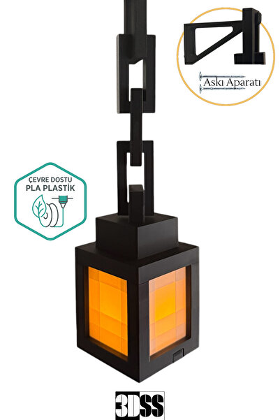 3DSS Minecraft Işık Feneri | Özel Askı Aparatlı | LED Mum Dahil Dekoratif Lam...