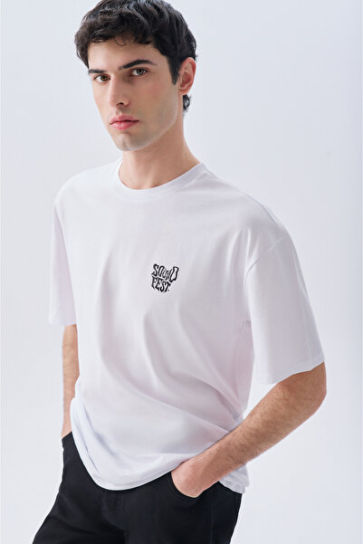 Mudo تي شيرت مطبوع برقبة دائرية كبيرة الحجم