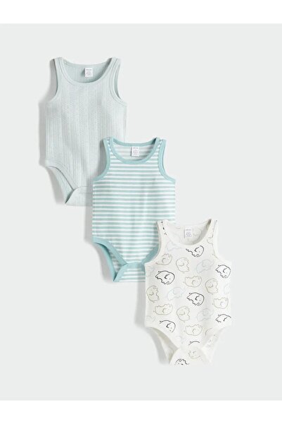 LC Waikiki Ecru Patterned Baby Boy Snap Fastener Bodysuit 3-Pack (S6)