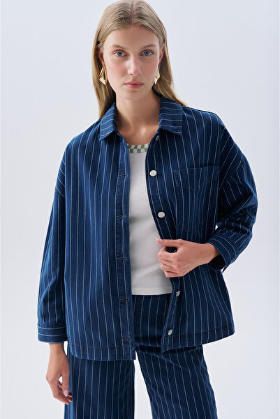 Mudo Striped Oversize Buttoned Jean Shirt