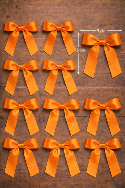 edalle 25 Adet Turuncu Hazır Saten Büyük Fiyonk Hazırlanmış Süsleme Kurdelesi...