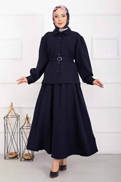 EBRUTESETTÜR Marin Belted Skirt Suit Navy Blue