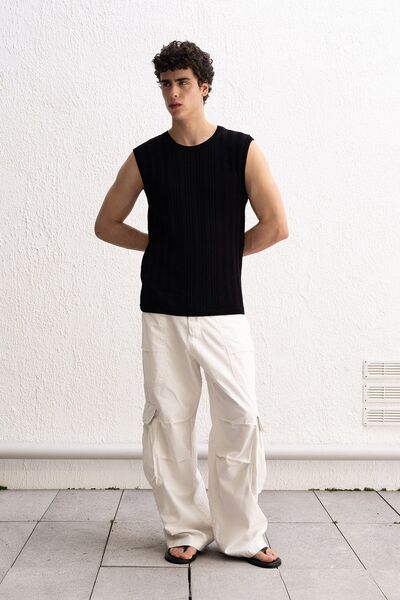 Hiccup GIESTO Tricou fără mâneci cu guler rotund și nervuri pentru bărbați