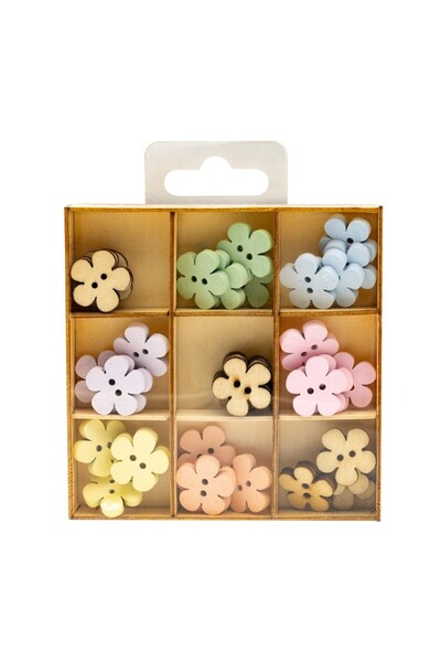 Colorarte Accesorii creatie - lemn - nasturi floare, diverse culori, cutie 36...
