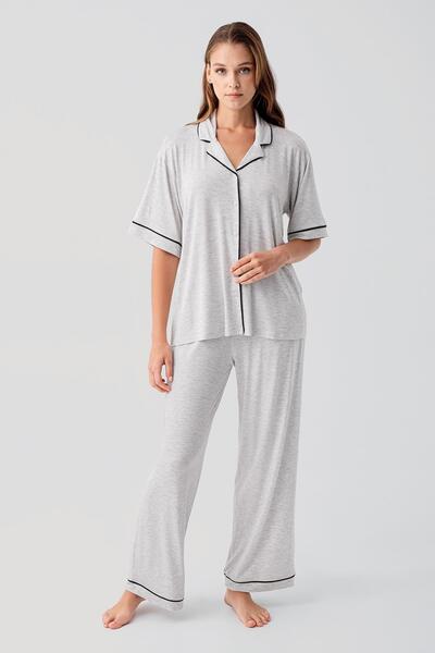 Artış Short Sleeve Buttoned Oversize Stretchy Viscose Pajama Set