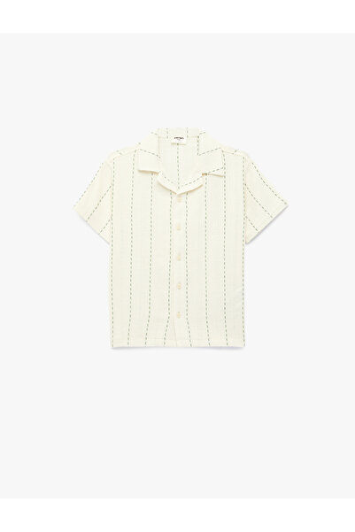 Koton Βαμβακερό πουκάμισο με ριγέ γιακά και κοντά μανίκια