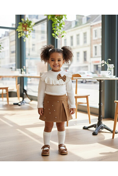 My Lusa baby wear Girl's Ruffled Bow Top and Pearl Detailed Skirt Combination