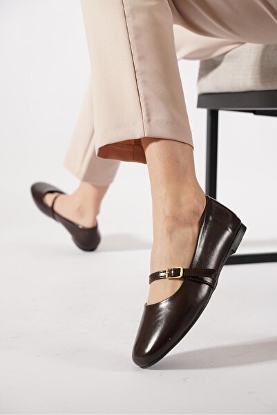 Moda Pie Senras Balerini de damă cu cataramă, maro, încrețiți