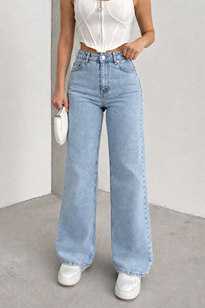 Gussi Women's Light Blue High Waist Palazzo Jean