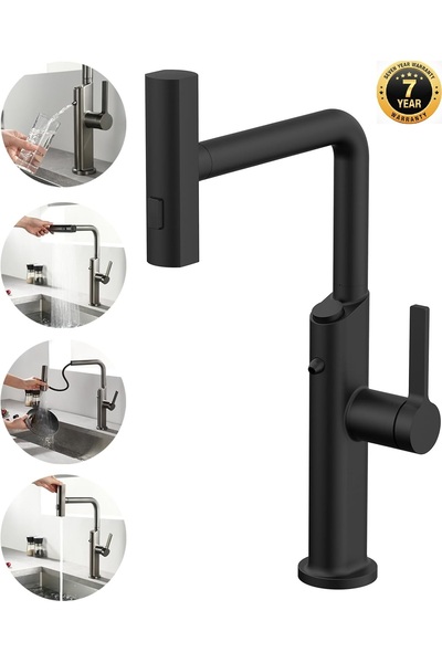 OEM صنبور مطبخ منزلي مع 3 وظائف، صنبور مياه قابل للسحب، صنبور شلال، ضمان 7 سن...