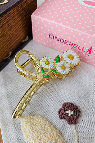 Cinderella Modern Women's Hair Clip with Daisy Flowers and Leaves 11.5cm Meta...