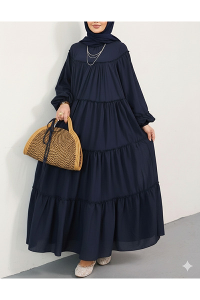 bellura Layered Ruffle Detailed Dress with Elasticated Sleeves and Ties
