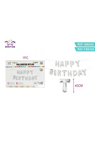 MC Micostore PartyGo Happy Birthday foil balloons, 40cm, silver, FB0355, set ...