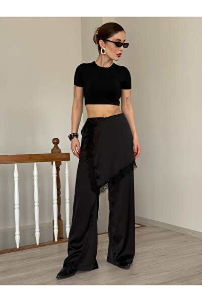 YK FASHION Saten Dantel Bağlamalı Pantolon