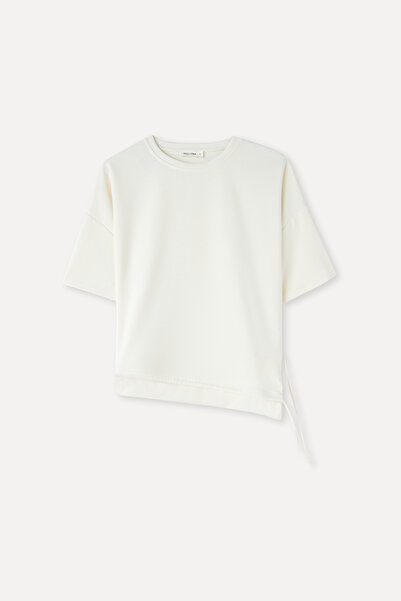 Mudo Oversize Asymmetric Cut Sweatshirt with Tie-Up Detail and Short Sleeves