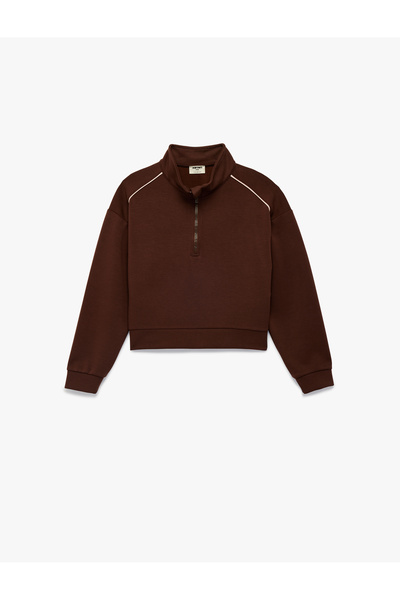 Koton Блуза с дълъг ръкав, половин цип, модал и смесени материи, с висока яка