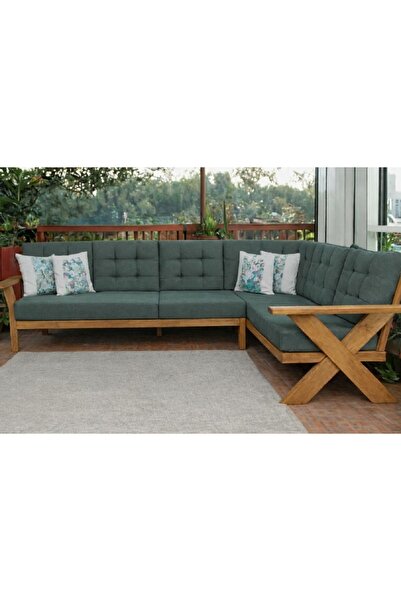 zerkaconcept Berlin Masif Ahşap Bahçe Balkon Köşe Koltuk Takımı Kestane Ağacı...