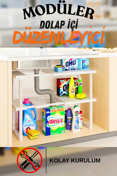 İndecor Houseware Plastična proširiva polica, podesivi organizator za kuhinju...