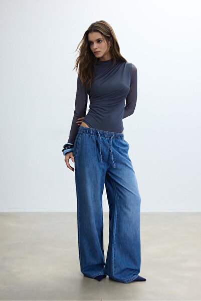 Stradivarius Flowy denim trousers with drawstring
