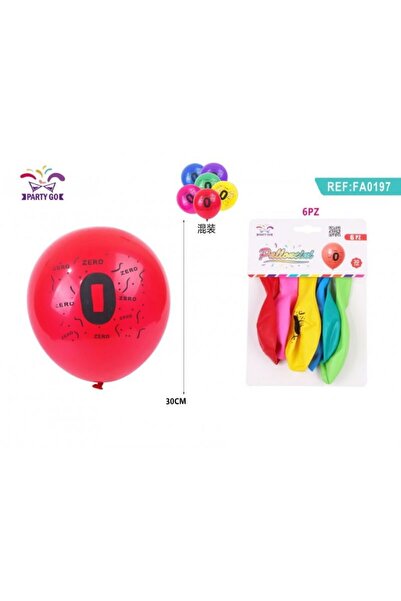 MC Micostore Baloane aniversare PartyGo cifra 0, 30cm, imprimate, diverse cul...