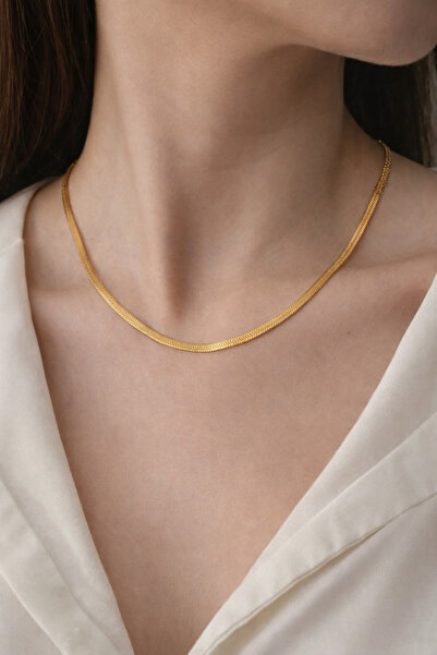 316L Çelik İtalyan Zincir Kolye – Yassı Herringbone Model – Suya Dayanıklı Gold Kadın Kolye