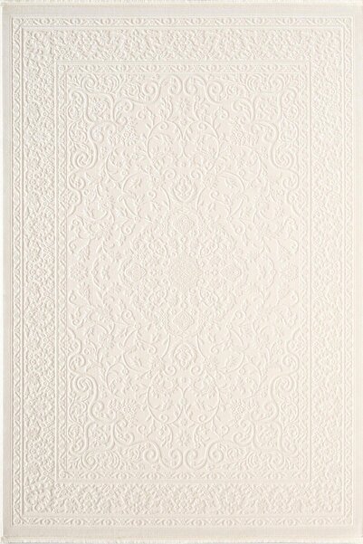 Karmen Halı İdol IO004W Beyaz Halı Klasik Desen Akrilik Yumuşak Dokulu Pamuk ...