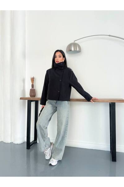 D'RECCY Women's Buttoned Stand-Up Collar Oversize Trench Coat