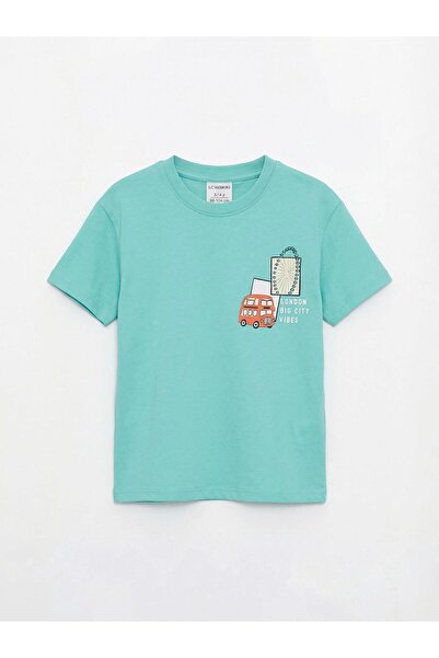 LC Waikiki Tirkizna London Štampano majica za dečake Pamučni džersej (S6)