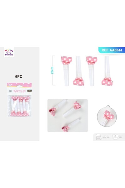 MC Micostore PartyGo party trumpet, 23cm, white polka dots, pink, AA0044, set...