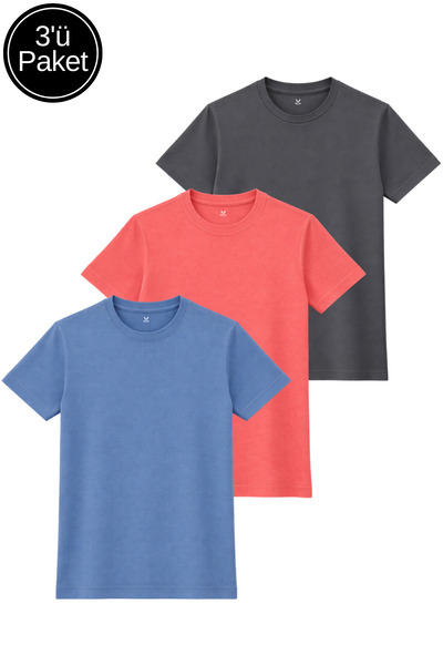 Rich Pachet de 3 tricouri pentru femei, antracit-roz-albastru, cu textură moa...