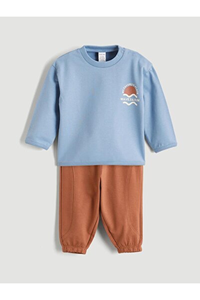 LC Waikiki Blue Printed Baby Boy Sweatshirt and Sweatpants Set (S6)