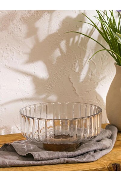 LC Waikiki Colorless Glass Presentation Stand with Wooden Legs 20 cm (S6)