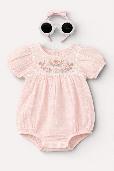 Victor and Jane Baby Girls’ Embroidered Bodysuit 3 Pc set with Matching hairb...