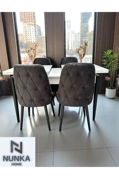 NUNKA HOME Şato Serisi Mutfak ve Salon Yemek Masası Takımı +4 Sandalyeli Beya...