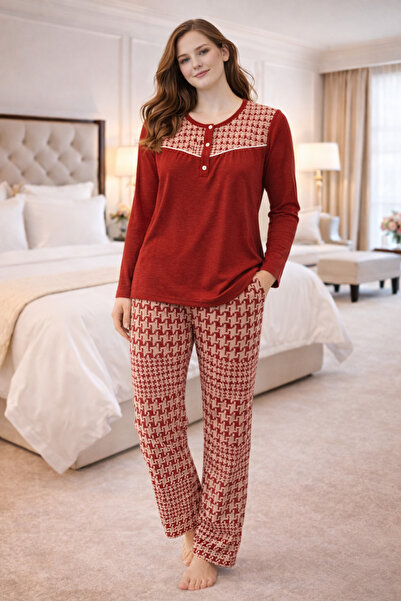 YUYİ Nen a 100% Cotton Long Sleeved Large Size Women's Pajama Set 14869
