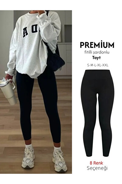 Moda Days Ribana Knitted Ribbed High Waist Gathering Black Leggings No-Show M...