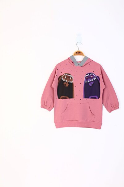 Toontoy Girl's Oversized Hooded Pocket Low Shoulder Sweatshirt - Neon Printed...