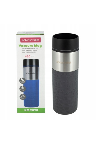Kamille thermal mug, stainless steel, 420 ml, Black/Silver