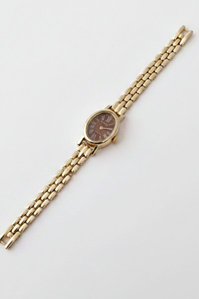 Pukka Accessories Kadın Gold Çelik Roma Rakamlı Kahverengi Kadranlı Quartz Ko...