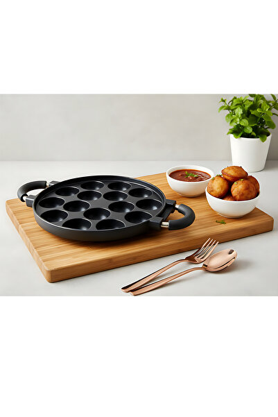 Bisbell Non Stick Unniyappam Pan,23CM 15 Pits Cake Muffin Baking Tray Carbon ...