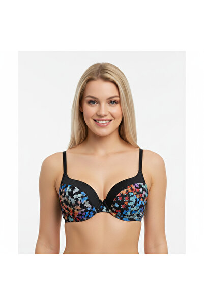 BONBON Women's Underwire Supported Black Patterned Bra Bb2297