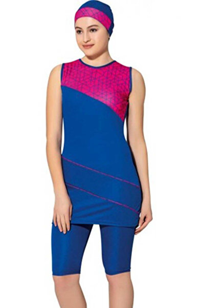 Swana Women's Strappy Pink Patterned Semi-Hijab Swimsuit